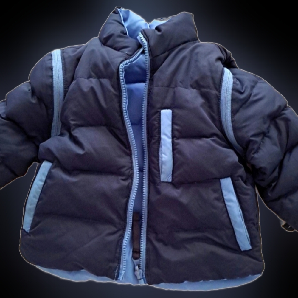 Two-tone Blue Reversible Puffer Jacket Vest Removable Sleeves Toddler's Coat